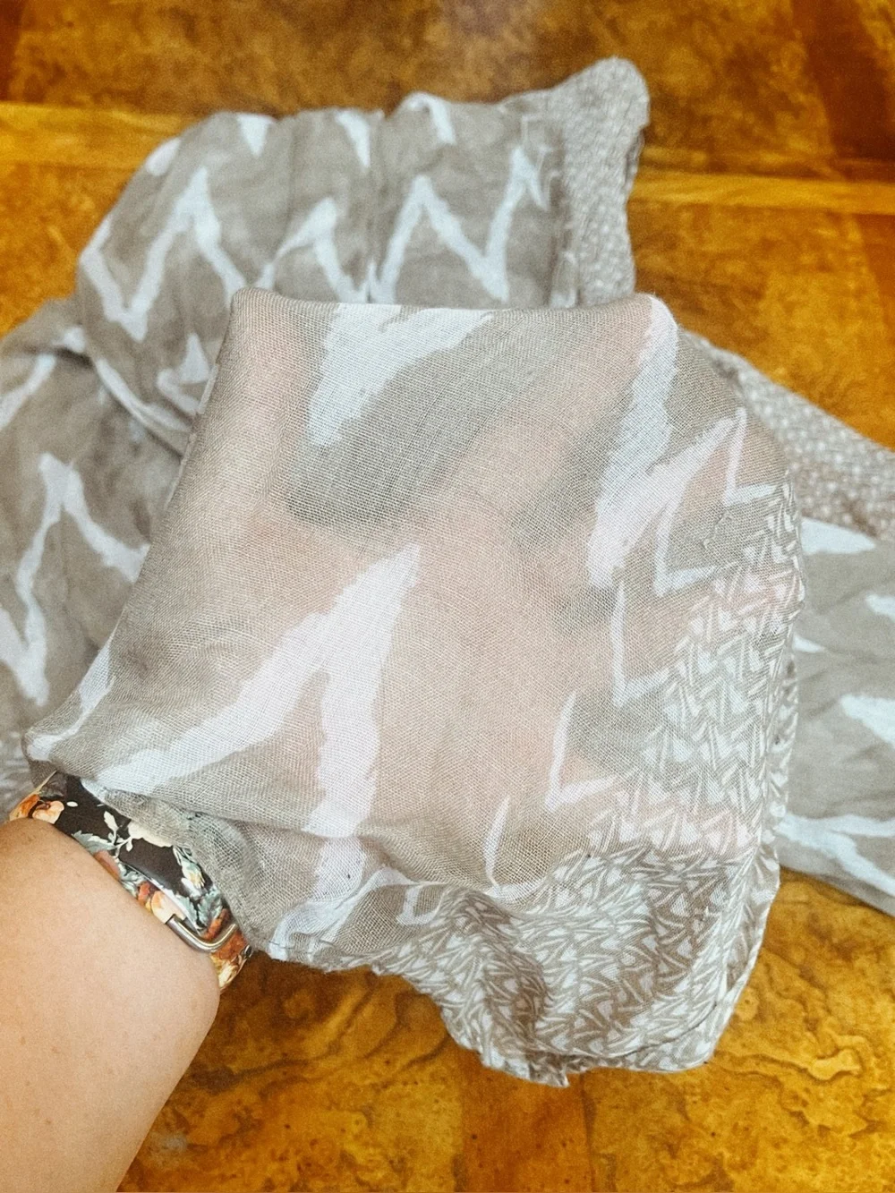 Boho Neutral Chevron Print Lightweight Scarf Shawl Wrap Headwrap, One Size